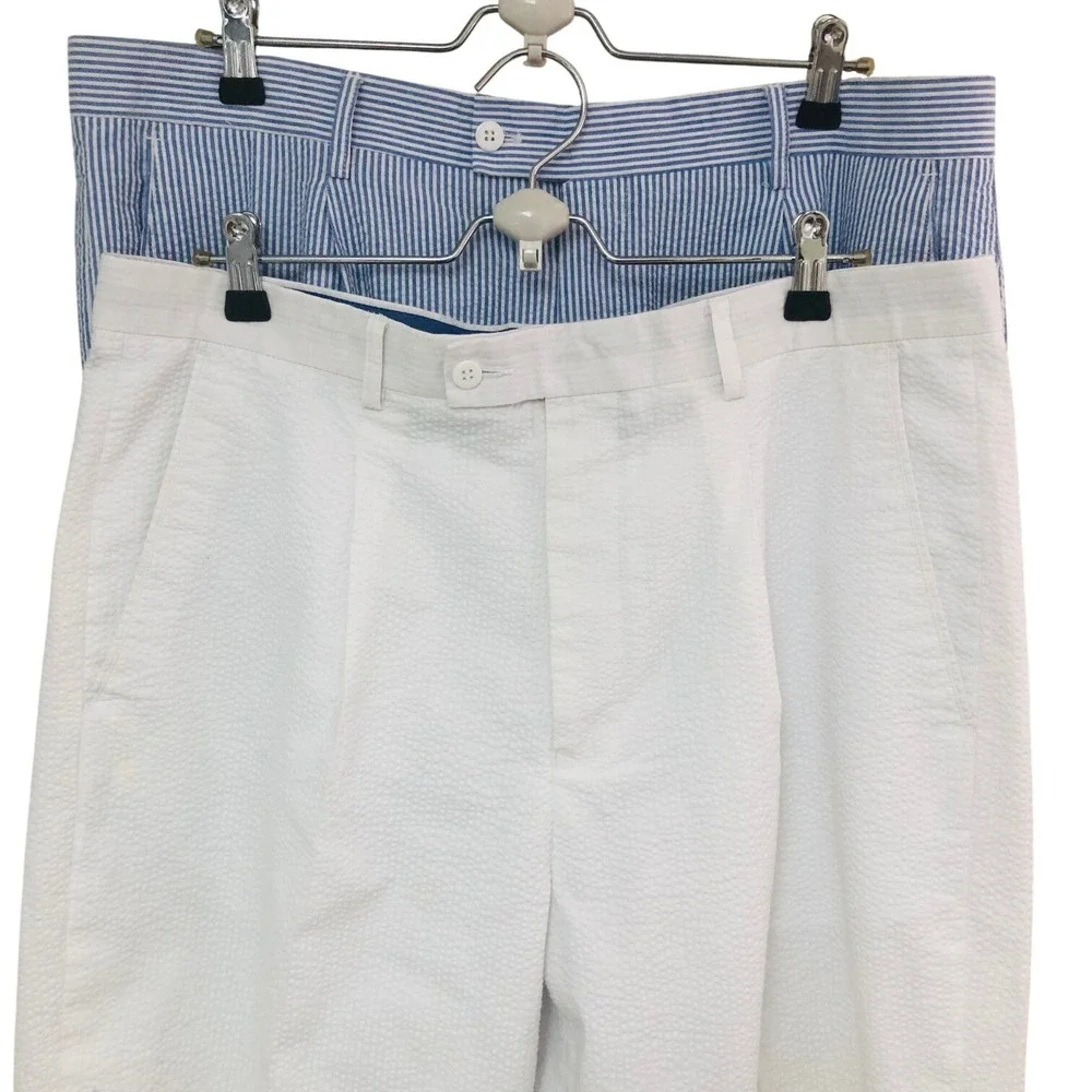 Lot of 2 Linea Uomo Seersucker Pants Mens Fits 38x25.75 Pleated Coastal Preppy